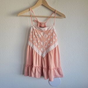 Always Indigo Pink Salmon Lace Trim Tie Tank Womens Size L